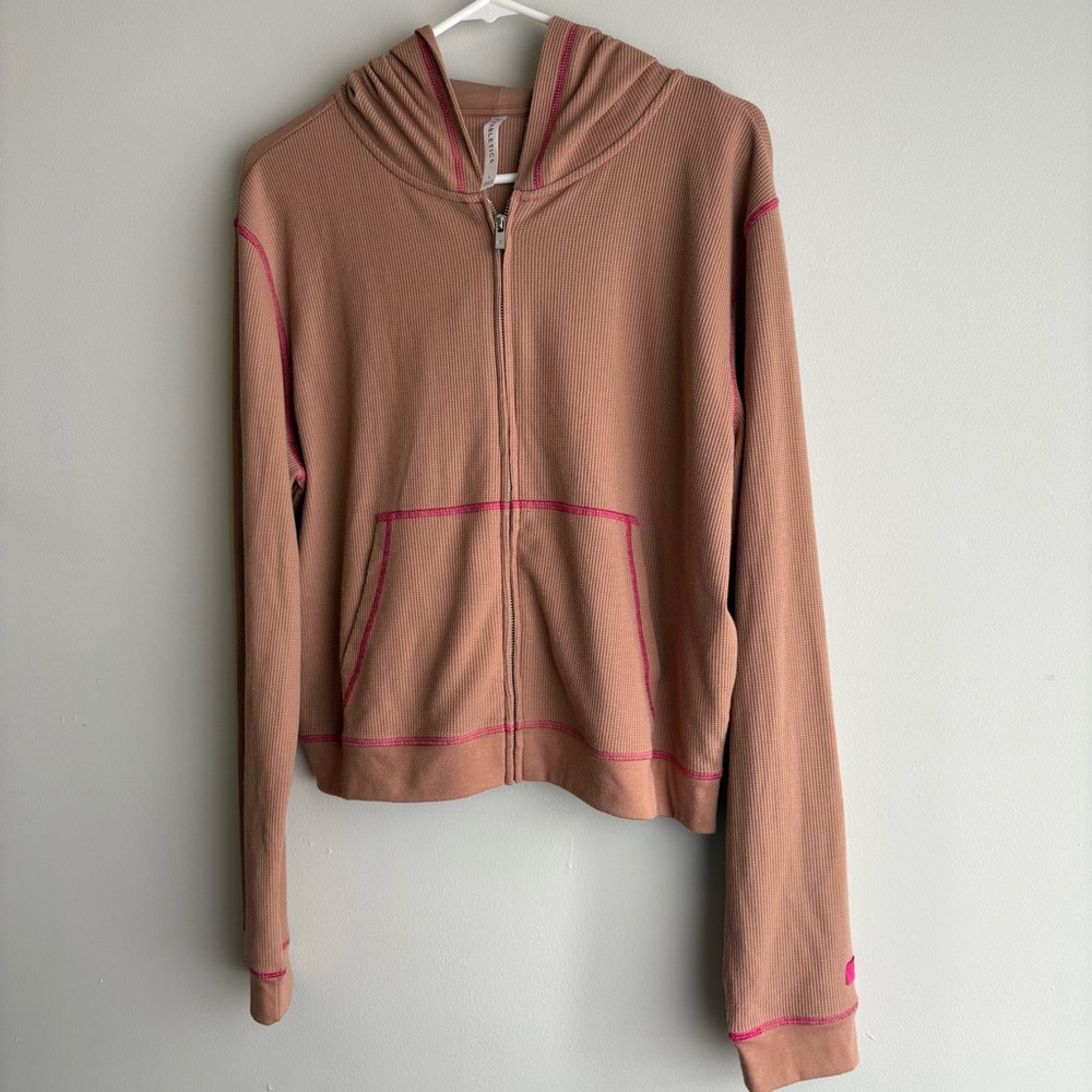 Fabletics Brown Zip-Up with Pink Accents